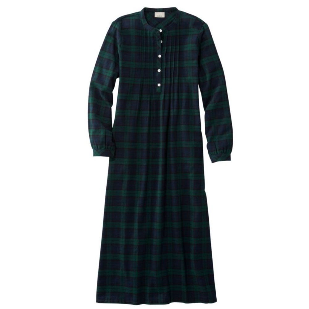 L.L. Bean Woman’s Scotch Plaid Flannel Nightgown (Black Watch Tartan) - Large
